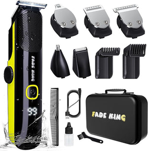 FADEKING Beard Trimmer for Men Professional Hair Trimmer Waterproof Electric Beard Trimmer Razor for Nose Body Face &amp Mustache Cordless Hair Clippers Grooming Gifts for Men (Yellow)
