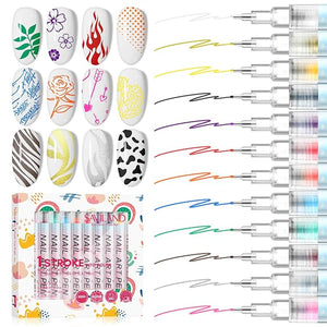 SAVILAND Nail Art Pens Set: 12 Colors 0.5MM 3D Nail Polish Pens Quick Drying Acrylic Paint Nail Art Markers Nail Point Graffiti Dotting Tools Drawing Painting Liner Nail Art Design Pens Home DIY