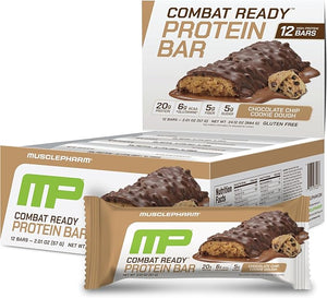 MusclePharm Combat Sport Bar, Chocolate Chip Cookie Dough, High Protein Bars, Combat Cravings, Fuel Performance &amp; Meet Energy Demands, 20g Protein from Whey Protein, 5g Fiber, Gluten Free, 12 Bars