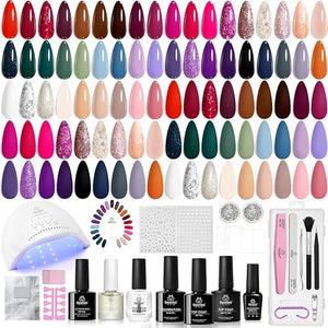 Beetles Gel Nail Polish Kit with U V Light, 75PCS Gel Nail Kit with Base Top Coat 45 Colors Winter Christmas Gel Polish Set Burgundy Red Exquisite Femininity Manicure Home DIY Gifts for Women Teens