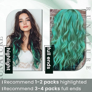 RUNATURE I Tip Hair Extensions Real Human Hair, 14 Inch Teal Green Hair Extensions, Colorful Highlight Party Hair Itip Human Extensions, Cold Fusion Pre Bonded Natural Hair, 20g 25s