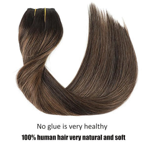 RECOOL Wire Hair Extensions Real Human Hair Balayage Natural Black with Chestnut Brown Remy Hair Extensions Invisible Wire Hair Extension Straight Clip in Hair Extension(18 inch)