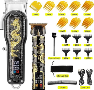 HIENA PRO Hair Clippers for Men T-Blade Trimmer Set Men Professional Cordless Barber Hair Clippers Set with LED Display