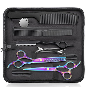 JASON Professional 10-Piece Haircut Scissors Kit - Texturizing Scissors with 30 Teeth Straight Shears for Barber Hairdresser Men Women Stylist (6.7 Rainbow)