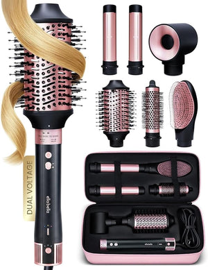ELLA BELLA¢ç 6 in 1 Professional Hot Air Styler Dual Voltage ? Powerful Hair Dryer &amp; Straightener Set ? Styling Without Heat Damage ? Fast Drying Curling Volumizing Straightening ? with Travel Case