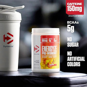 Dymatize Energyze Pre Workout Powder for Men and Women Peach Mango 150mg Caffeine 5g BCAAs Performance Blend of L-Theanine L-Tyrosine L-Citrulline No Sugar (30 Servings)