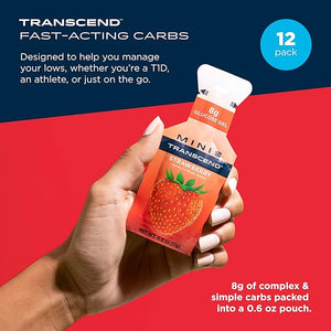 Transcend Foods Mini Strawberry Gel (.6 oz Pack of 12) Fast-Acting Carb Gel Strawberry Flavor ? Travel Size Caffeine Free Gluten Free