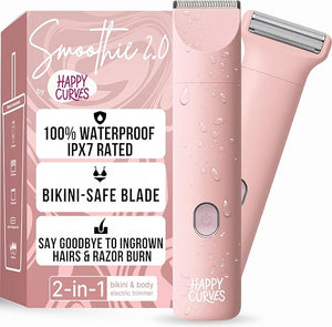 HAPPY CURVES Smoothie 2.0 Bikini Trimmer - Electric Razor for Women Waterproof Hair Groomer with Adjustable Guards Personal Shaver for Pubic Hair Ladies Intimate Shaver and Body Trimmer (Guava)