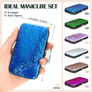 60 Pack Manicure Set Bulk Gifts Stainless Steel Nail Clipper Set with Case 8 in 1 Personal Pedicure Kit for Women Men Gifts for Christmas(Mix ColorLaser)