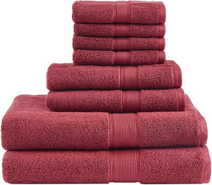 Madison Park 800GSM 100% Cotton Luxurious Bath Towel Set Highly Absorbent Quick Dry Hotel &amp Spa Quality for Bathroom Multi-Sizes Red 8 Piece