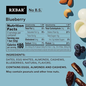 RXBAR Protein Bars 12g Protein Gluten Free Snacks Blueberry (6 Boxes 30 Bars)