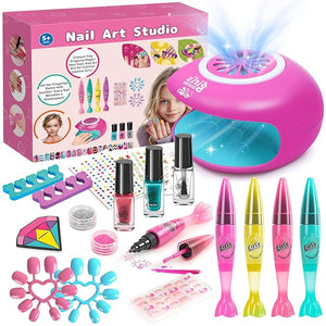 Kids Nail Polish Set with 4 nail art pens- Girl Gift - Nail Kit for Kids Ages 8-12 Kids Nail Polish Kit with Nail Dryer Girl stuff for Spa Makeup Manicures Birthday Gifts for Girls Toy 6 7 8-12
