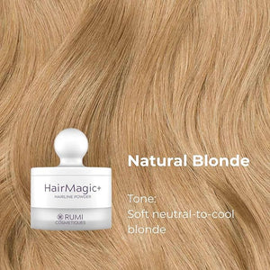 Rumi Cosmetiques HairMagic+ Root Touch Up Powder ? Instant Gray Hair Coverage &amp Hairline Filler ? Water-Resistant Natural Finish Nourishing Formula with Argan Oil &amp Vitamin E (Natural Blonde