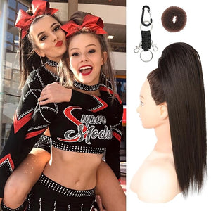 SEIKEA Cheer Ponytail Hair Piece 16 Straight Cheerleader Hairpiece Ponytail Extension for Cheerleader Competition Dance Deepest Brown