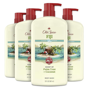 Old Spice Cleansing Body Wash for Men 24/7 Shower Fresh with Lasting Scent Cleanse &amp Refresh Gentle on Skin Vitamin B3 Fiji with Palm Tree + Coconut Scent 30 oz (Pack of 4)