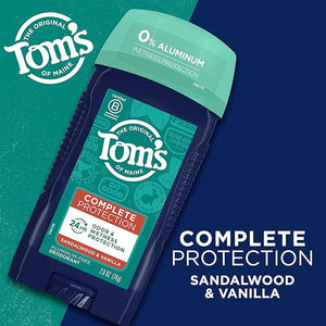 Tom's of Maine Complete Protection Aluminum-Free Natural Deodorant for Men Sandalwood &amp Vanilla 2.6 oz