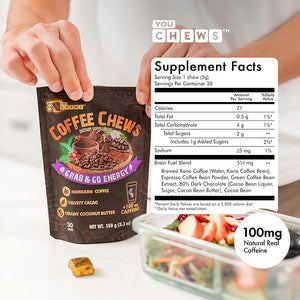 Coffee Chews - Grab &amp; Go Energy with 100mg per Chew of Clean, Green Caffeine. with Real Organic Ingredients, Low Sugar, Great Bold Taste &amp; Long Lasting Energy Boost (Pack of 2)