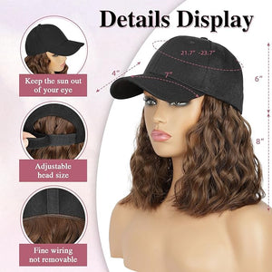 HANYUDIE Hat Wig for Women Wig Cap with Curly Hair Extensions Hat with Hair Wave Adjustable Baseball Cap Wigs