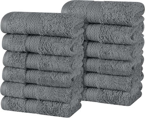 Superior Atlas Cotton Luxury Face Towels Washcloth Set Heavyweight Bathroom Accessories Kitchen Basics Spa Salon Hotel Resort Thick Ultra-Plush Highly-Absorbent Face Towel Grey