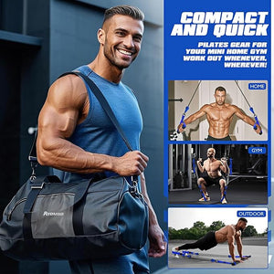 Pilates Equipment Heavy Duty Pilates Bar Kit with Resistance Bands Portable Gym Adjustable Exercise Bands Home Squat Training Arm Abs Waist Chest Strength Workout Equipment for Men