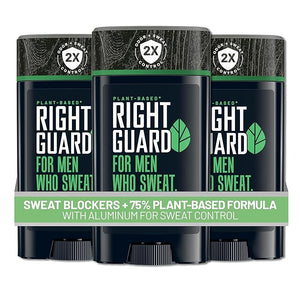 Right Guard Plant-Based Antiperspirant with Aluminum Sweat Blockers Invisible Solid Mens Deodorant Mountain Fresh Scent 2X Sweat Protection 72HR Odor Control for Sensitive Skin 2.6 oz 3pk