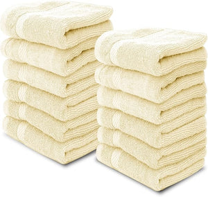 White Classic Luxury Cotton Washcloths 13x13 Inch - 650 GSM Turkish Cotton | Hotel, Spa, Bathroom Face Towel | 12 Pack, Beige