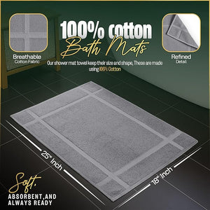Pearl Linens Pack of 12 Washable Cotton Bath Mat 18x25 - Soft &amp Absorbent Quick Dry Bathroom Mat Set Not Bathroom Rugs After Shower Mat Terry Bath Tub Mat 687 GSM Light Grey