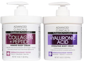 Advanced Clinicals Collagen Peptides Body Lotion + Hyaluronic Acid Moisturizer 2PC Skincare Set For Women &amp Men | Dry Skin Moisturizing Body Cream Helps Diminish Appearance Of Crepey Skin 2PC Bun