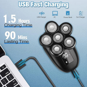 Head Shaver for Bald Men6-in-1 Electric Shaver for Bald Head 6D Wet/Dry Waterproof Mens Electric Razor Head Shavers Mens Grooming Kit Cordless Rechargeable Face Head Shaving Rotary Shaver