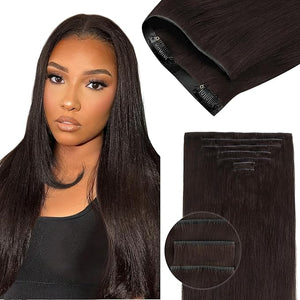 Lashey Invisi Edge Clip in Hair Extensions 14 Inch 110g 7pcs Injected Seamless PU Clip in Hair Extensions Virgin Human Hair #2 Dark Brown Straight Hair