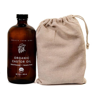 Pretty farm girl Organic Pure Castor Oil + Cloth Pack Bundle - Cold-Pressed &amp Hexane-Free - 100% Pure - Amber Glass Bottle - Organic Bamboo Cotton Flannel - All Skin &amp Hair Types