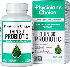 Physician's CHOICE Probiotics for Weight Management &amp Bloating - 6 Probiotic Strains - Prebiotics - Key ingredient Cayenne - Supports Gut Health - Weight Management for Women &amp Men - Green Tea