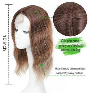 Hair Toppers for Women with Thinning HairWig Topper PiecesLager Coverage Invisible Hairpiece Clip-in Volumizing &amp Curl Wiglet for Thinning Crown/Hairloss (Dark Brown Blonde with Highlights 16in