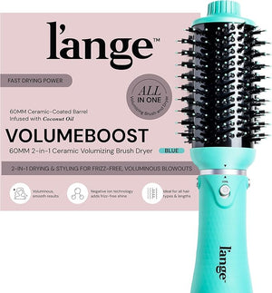 L'ANGE HAIR VolumeBoost 60mm 2-in-1 Ceramic Volumizing Brush Dryer | Fast Drying &amp Styling for Frizz-Free Voluminous Blowouts | Ceramic-Coated Barrel (Blue)
