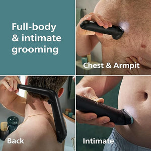 Philips Norelco Body Groomer 7000 Series Men's Whole Body Groomer Contour-Following 2D Flexing Head Triple Protect Shave System &amp Intimate Body Hair Trimmer 100% Showerproof BG7480/50