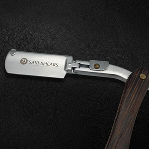 Straight Edge Shaving Razor with Disposable Blades - Wood Handle Stainless Steel Sharp (Medium Brown)