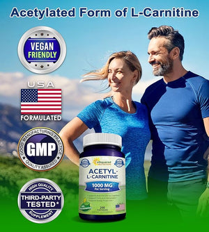 aSquared Nutrition Acetyl L-Carnitine 1000mg Max Strength - 200 Veggie Capsules - High Dosage Acetyl L Carnitine HCL (ALCAR) Supplement Pills to Support Pure Energy Brain Function &amp Fatty Acid