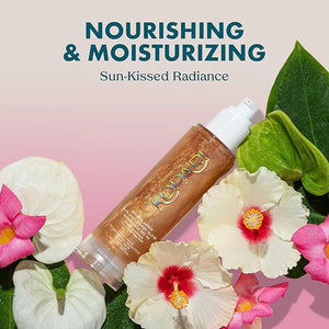Kopari Sun Shield Body Glow Broad Spectrum SPF 30 Lightweight Shimmering Gel Texture Absorbs Quickly Non Sticky Glowing Results Golden Amber 5 oz