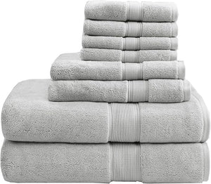 Madison Park 800GSM Bathroom Towel Set of 8 100% Cotton Bath Towel Set for Bathroom Luxurious Highly Absorbent 2 Bath Towels 2 Hand Towels 4 Washcloths Quick Dry Spa Quality Silver