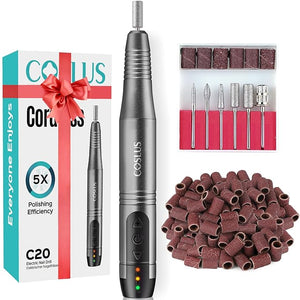 COSLUS Cordless Nail Drill Electric File: Professional for Acrylic Gel Dip Powder Nails Portable Nail Drill Machine Kit for Manicure Pedicure Nail Set with Everything Rechargeable Lightweight