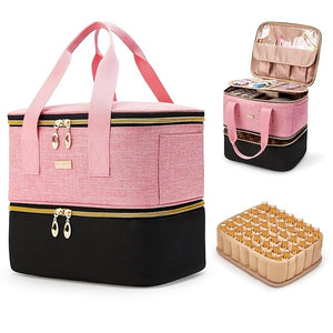 Nail Polish Organizer, Double Layer Nail Organizer and Storage Box Holds 42 Bottles &amp; Nail Tech Kit Supplies, Large Capacity Nail Polish Organizer Case Carrying Bag