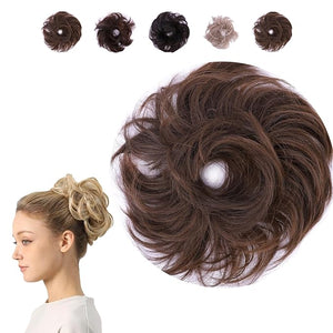 Juvabun Small Messy Bun Hair Piece - Light Brown | Curly Hair Bun Extension|Hair Pieces for Women Everyday Wear |Hair Buns Hair Piece Washable &amp Realistic| Synthetic Hair Bun Scrunchie-Light Brown