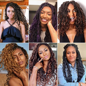 Goddess Locs Crochet Hair 24 Inch 8 Packs Soft Crochet Braids With Curly Ends Deep Faux Locs Crochet Hair for Black Women Pre Looped Synthetic Braiding Hair(24 Inch, 1B/Blue/Grey)