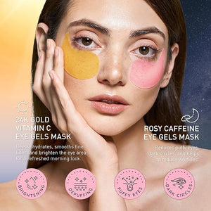 Under Eye Patches Kit: 120 Pcs Rosy Caffeine &amp 24K Gold Gel Eye Mask for Dark Circles Puffiness and Wrinkles - Anti-Aging Pads with Niacinamide Collagen Hyaluronic Acid &amp Vitamin C (2 Pack)