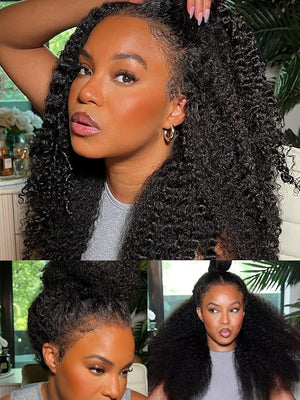 Julia Hair Bye Bye Knots 4C Kinky Curly Glueless Natural Hair Wig 7x5 Pre Cut HD Lace Front Kinky Edges Hairline Wig Pre Bleached Pre Plucked Virgin Hair with Baby Hair for Black Women 26 Inch