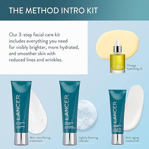 Lancer Skincare The Method Intro Kit 3-Step Anti-Aging Facial Exfoliator Cleanser and Moisturizer Kit for Glowing Skin Reveals Instantly Supple Soft Skin