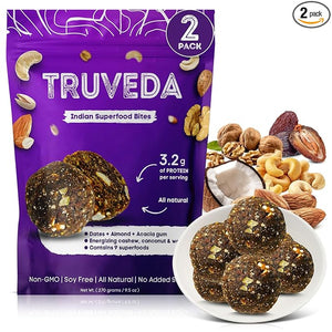 TRUVEDA Gluten Free Snacks Tasty ? Natural Non-GMO No Added Sugars High Protein Snacks ? Indian Superfood Delicious Tasting Energy Ideal for Postpartum Weight Management Sports (2 Pack)