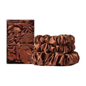 slip Back to Basics Auburn Midi &amp Large Scrunchie Set | Includes 2 Midi &amp 1 Large Pure Silk Scrunchies | 100% Mulberry Silk Anti-Crease Gentle on Hair Reduces Breakage | Elegant &amp Durab