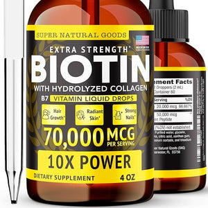 Super Natural Goods Liquid Biotin &amp Collagen 70000mcg Hair Growth Vitamin Drops - Radiant Skin Strong Nail Support - High Potency Hair Loss Supplement for Damaged Strands for Men &amp Women (4