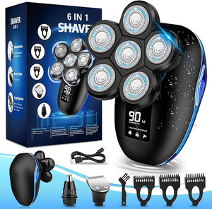 Head Shaver for Bald Men6-in-1 Electric Shaver for Bald Head 6D Wet/Dry Waterproof Mens Electric Razor Head Shavers Mens Grooming Kit Cordless Rechargeable Face Head Shaving Rotary Shaver
